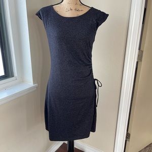 Loft jersey sheath dress, side ruched with bow. Gray. M